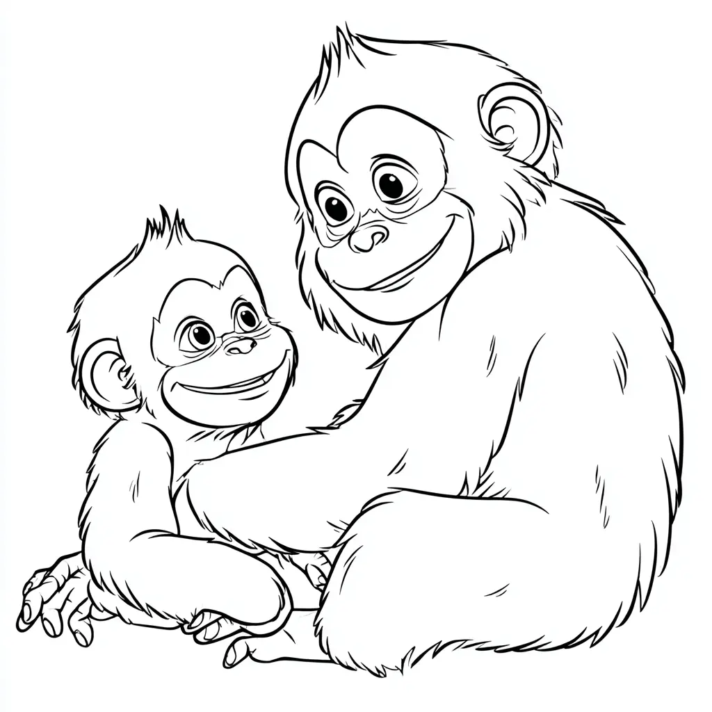 Dibujo de cariño de mamá chimpancé para colorear Dibujo de cariño de mamá chimpancé para colorear