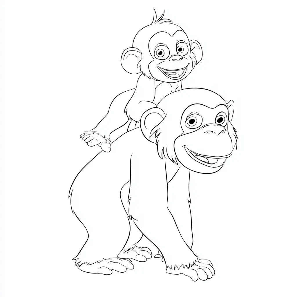 Dibujo de pequeño chimpancé con mamá para colorear Dibujo de pequeño chimpancé con mamá para colorear