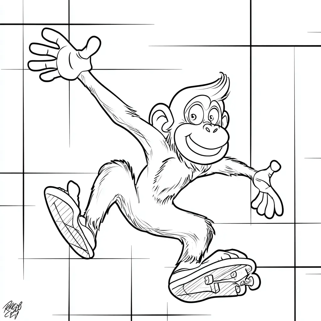 Dibujo de chimpancé estilo cómic para colorear Dibujo de chimpancé estilo cómic para colorear