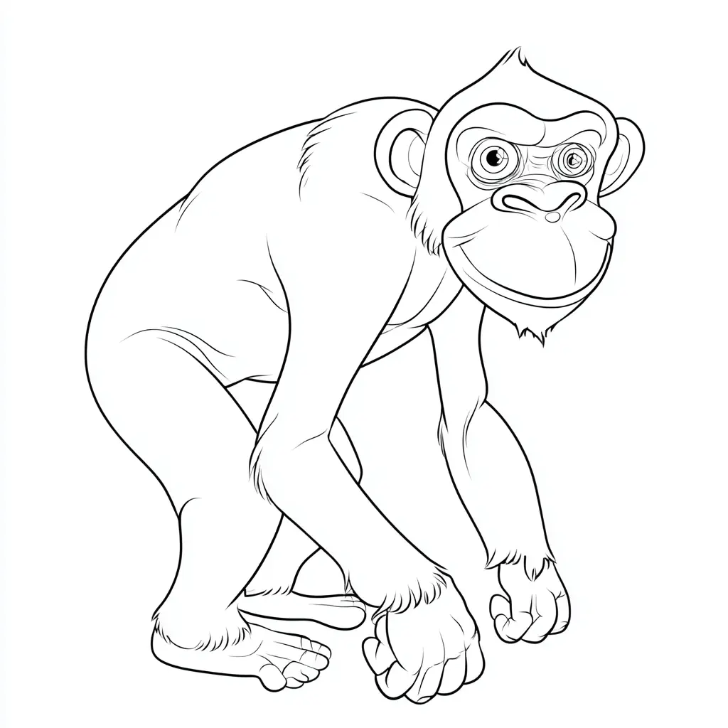 Dibujo de postura natural de chimpancé para colorear Dibujo de postura natural de chimpancé para colorear