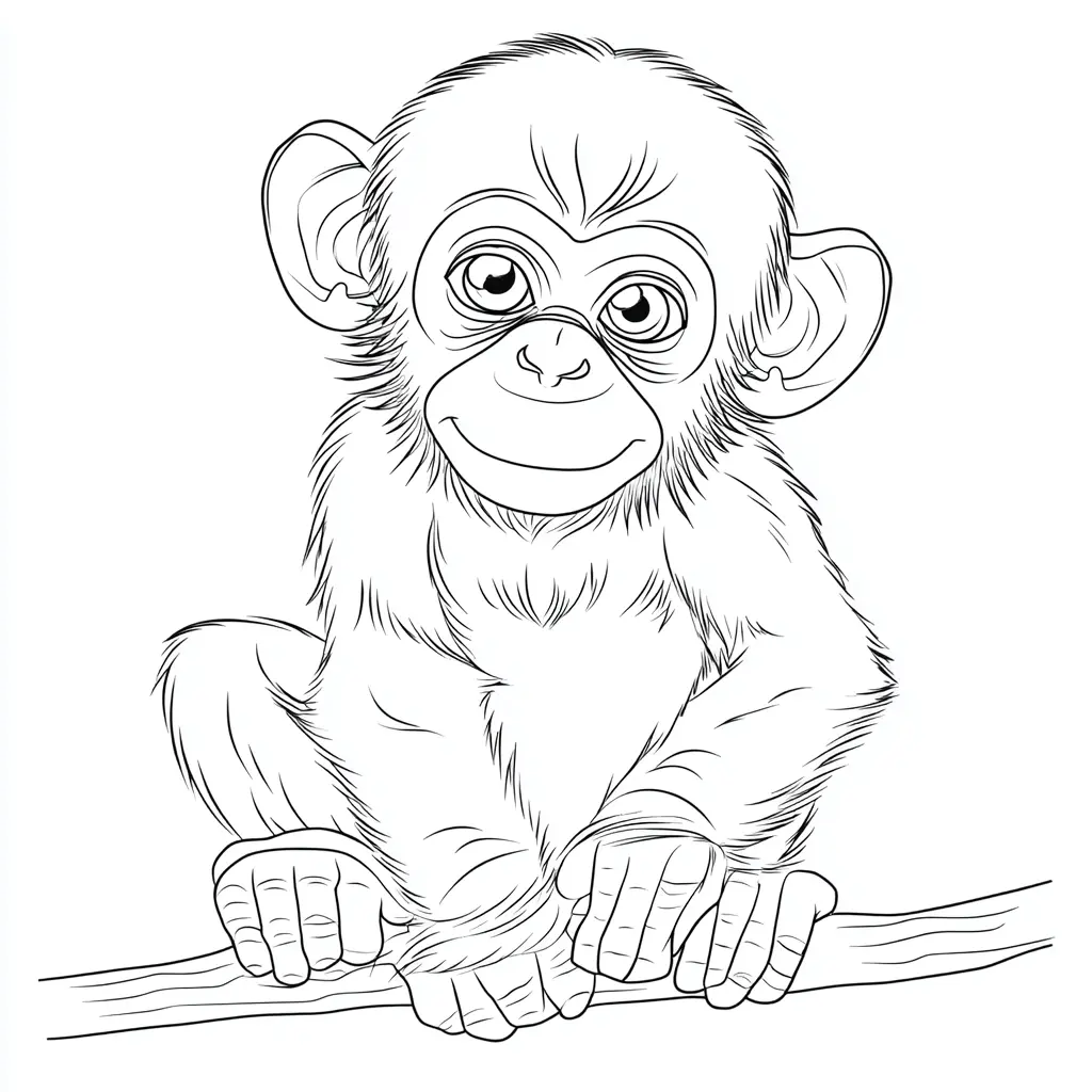 Dibujo de chimpancé subido en una rama para colorear Dibujo de chimpancé subido en una rama para colorear