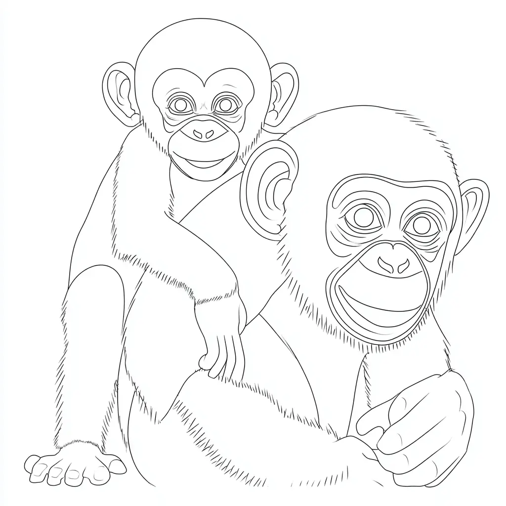 Dibujo de chimpancés de líneas finas para colorear Dibujo de chimpancés de líneas finas para colorear