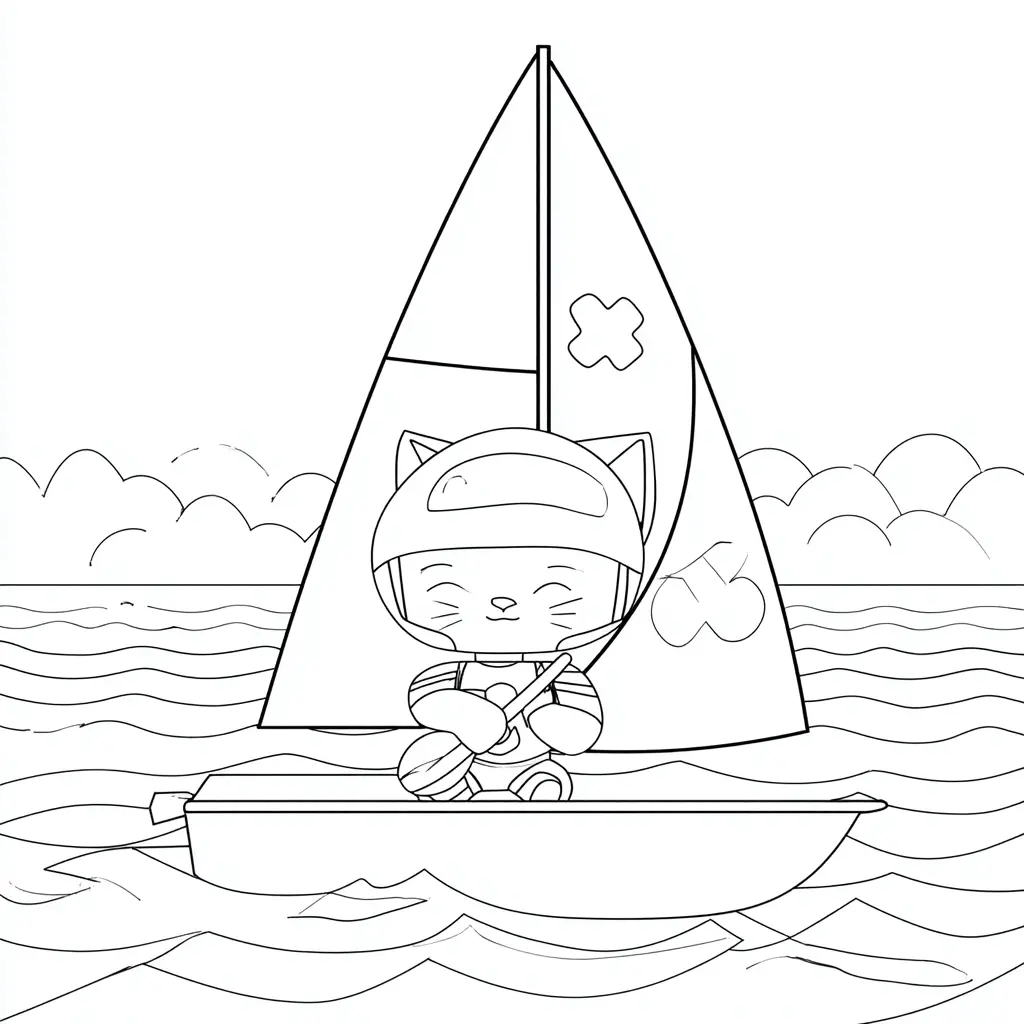Dibujo de personaje anime con velero para colorear Dibujo de personaje anime con velero para colorear