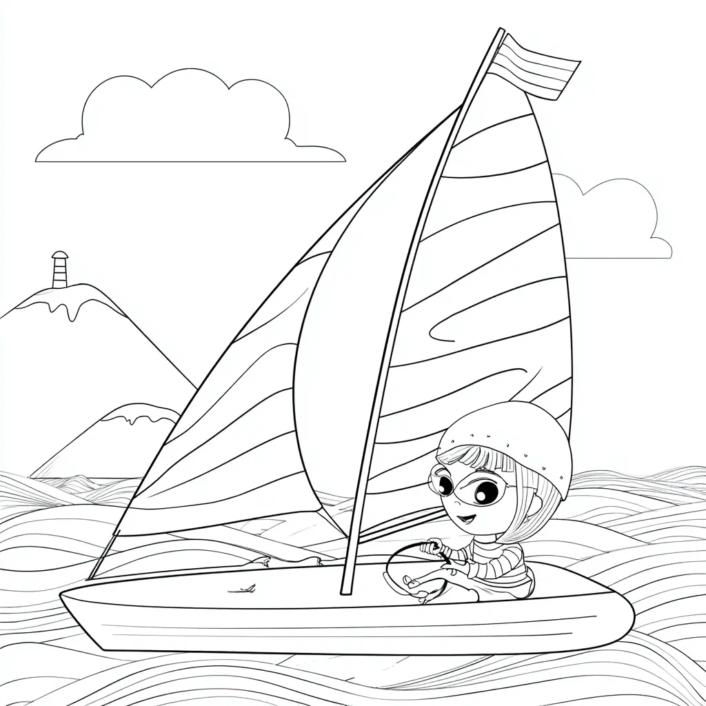 Dibujo de aventura a vela estilo lineal para colorear Dibujo de aventura a vela estilo lineal para colorear