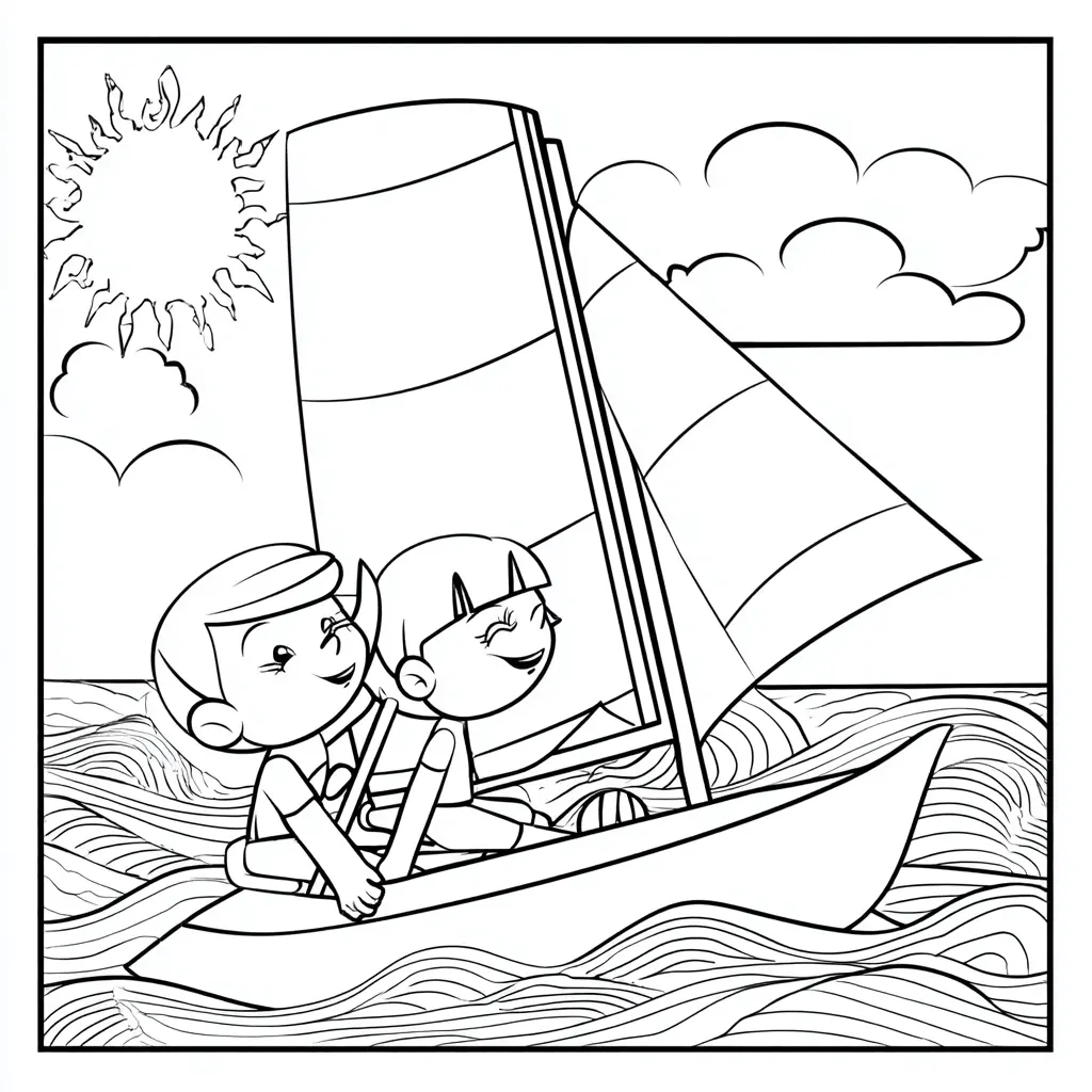 Dibujo de escena infantil de navegantes felices para colorear Dibujo de escena infantil de navegantes felices para colorear