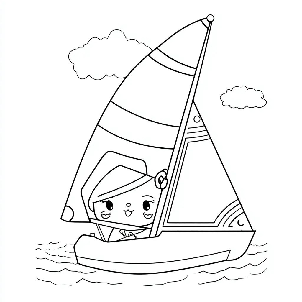 Dibujo de niña y velero kawaii para colorear Dibujo de niña y velero kawaii para colorear