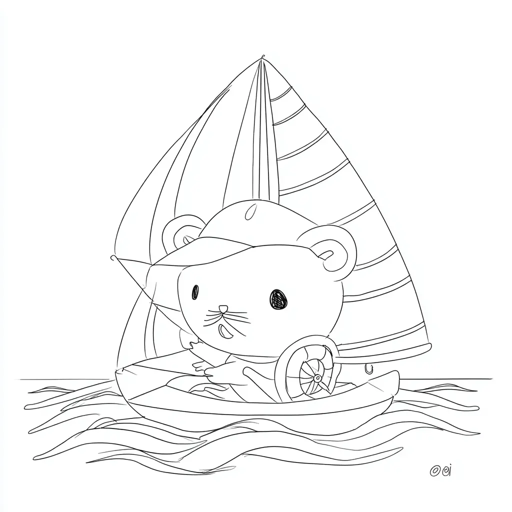 Dibujo de un ratón navegando en un velero para colorear Dibujo de un ratón navegando en un velero para colorear