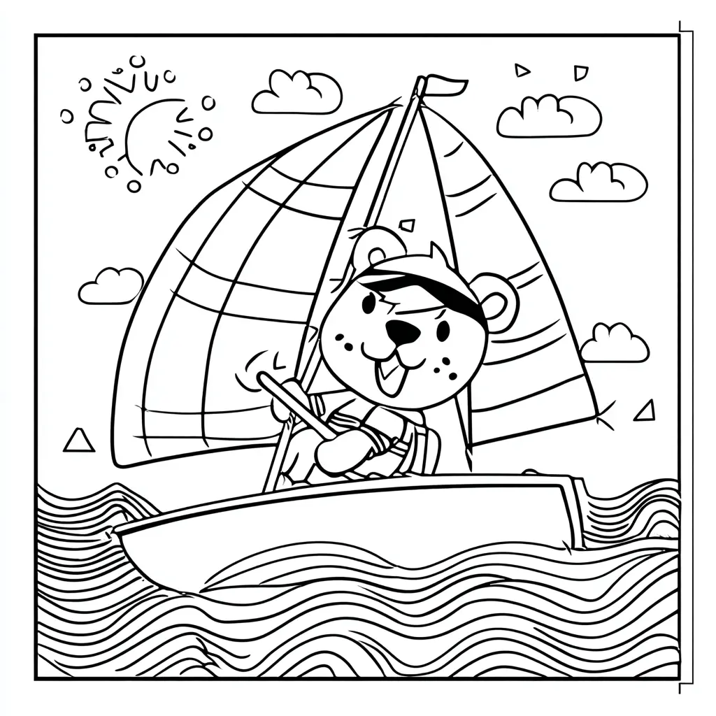 Dibujo de viñeta de osito marinero para colorear