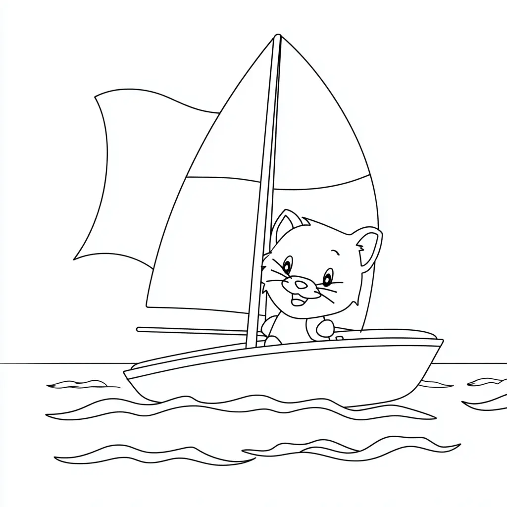 Dibujo de el velero del gatito feliz para colorear Dibujo de el velero del gatito feliz para colorear