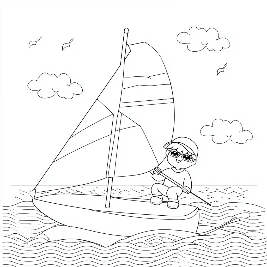 Dibujo de el joven regatista estilo lineal para colorear Dibujo de el joven regatista estilo lineal para colorear