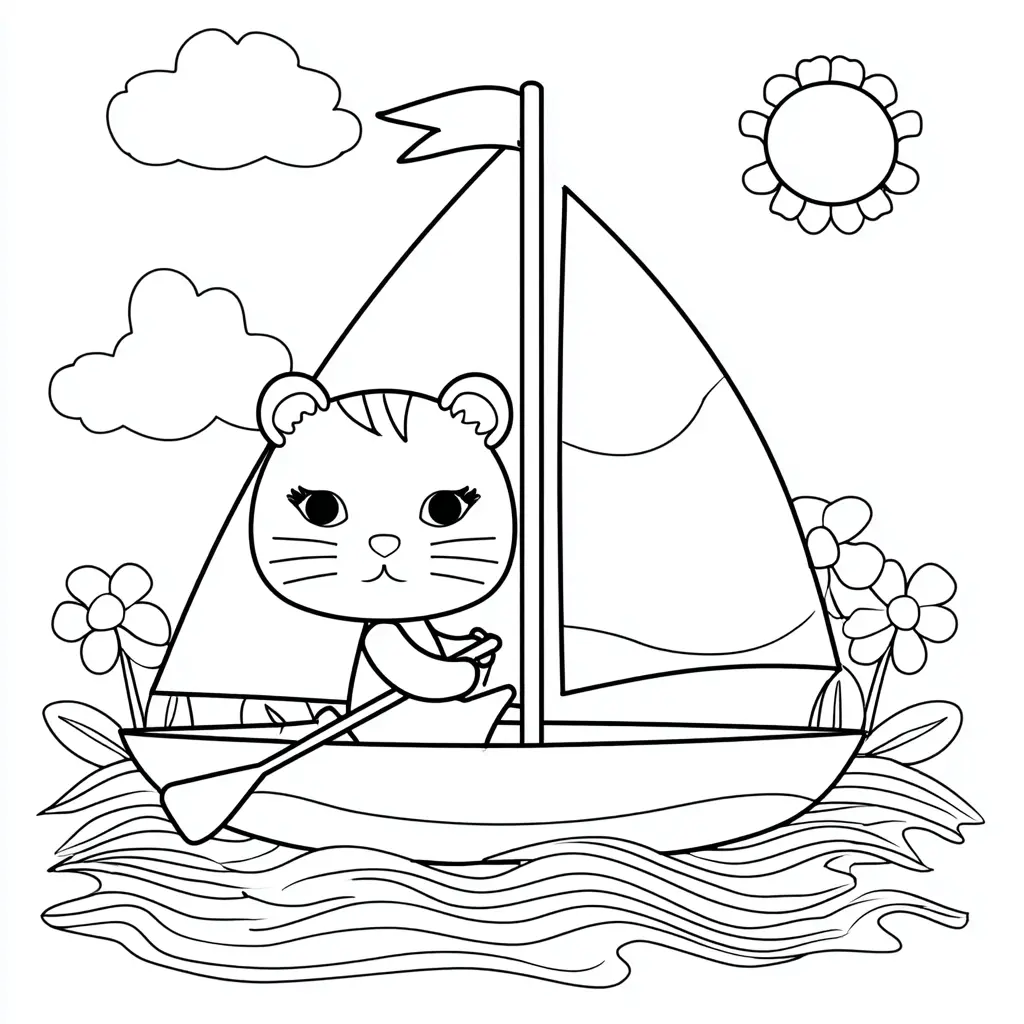 Dibujo de linda gatita kawaii en velero para colorear Dibujo de linda gatita kawaii en velero para colorear