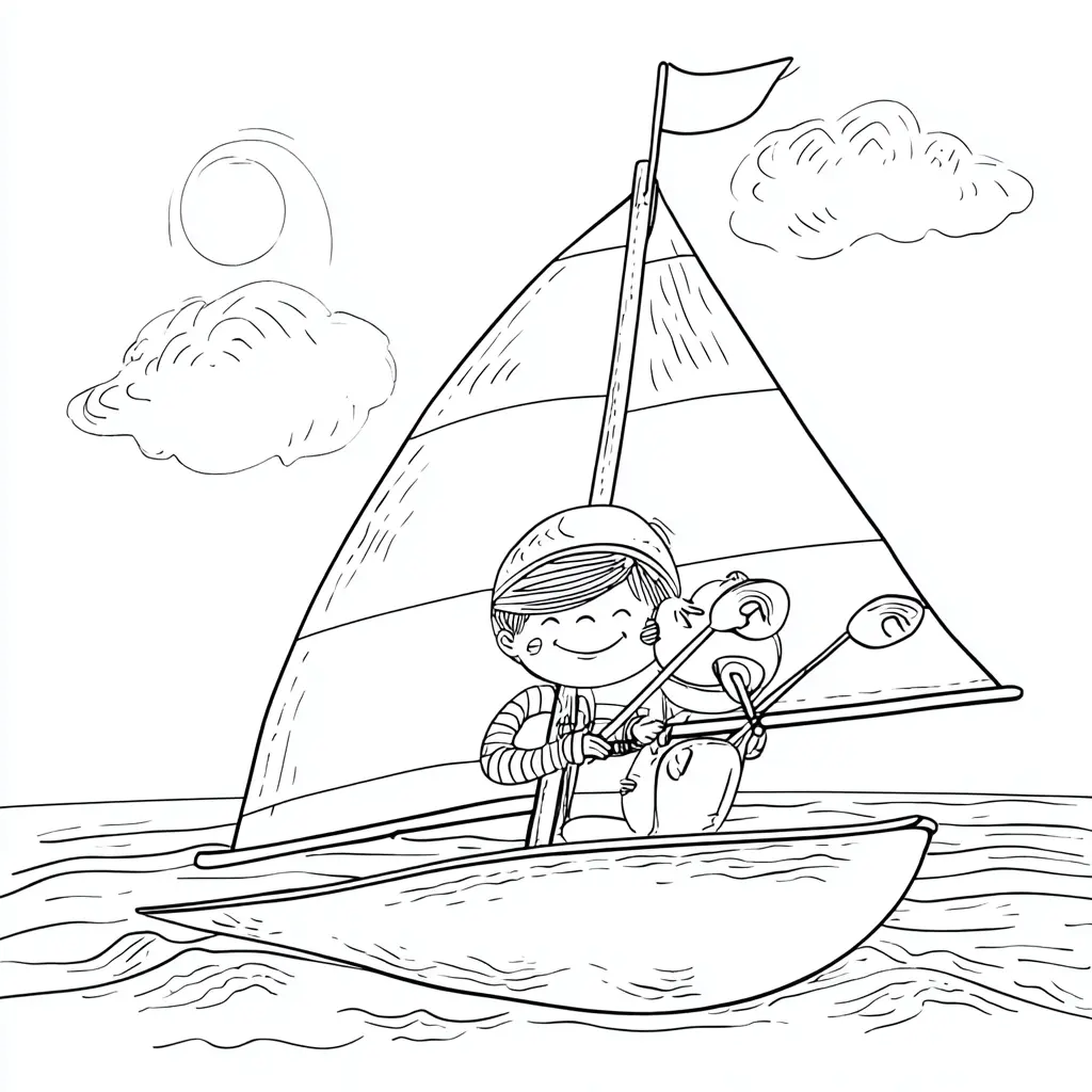 Dibujo de niño marinero estilo infantil para colorear Dibujo de niño marinero estilo infantil para colorear
