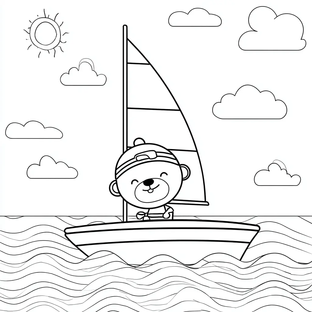 Dibujo de un osito en el velero infantil para colorear Dibujo de un osito en el velero infantil para colorear