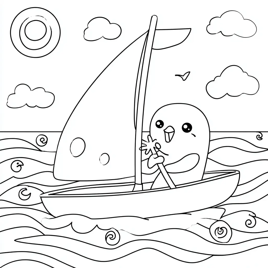Dibujo de viaje en velero infantil simple para colorear Dibujo de viaje en velero infantil simple para colorear