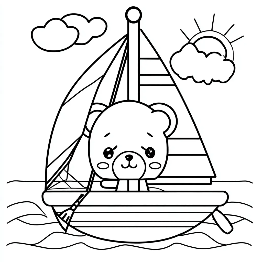 Dibujo de lámina infantil de osito en velero para colorear Dibujo de lámina infantil de osito en velero para colorear