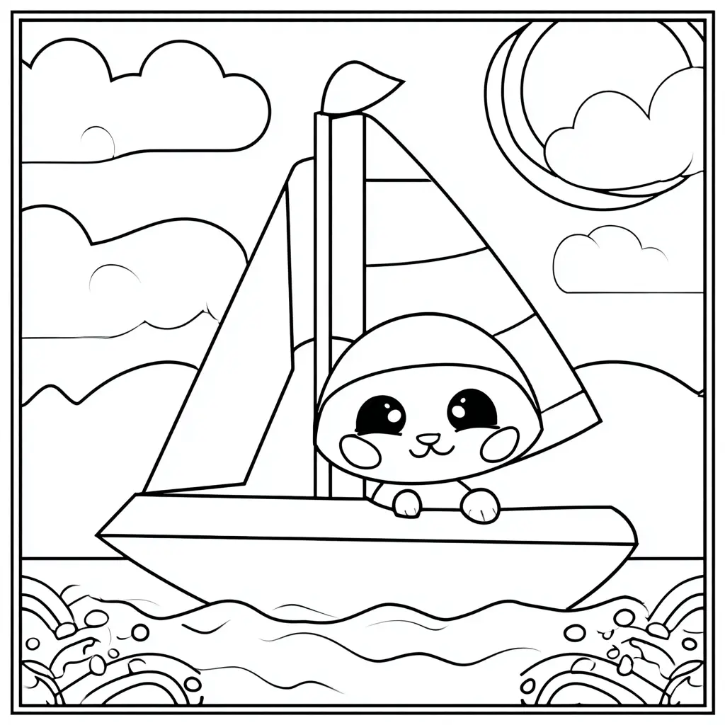 Dibujo de viñeta kawaii de aventura a vela para colorear Dibujo de viñeta kawaii de aventura a vela para colorear