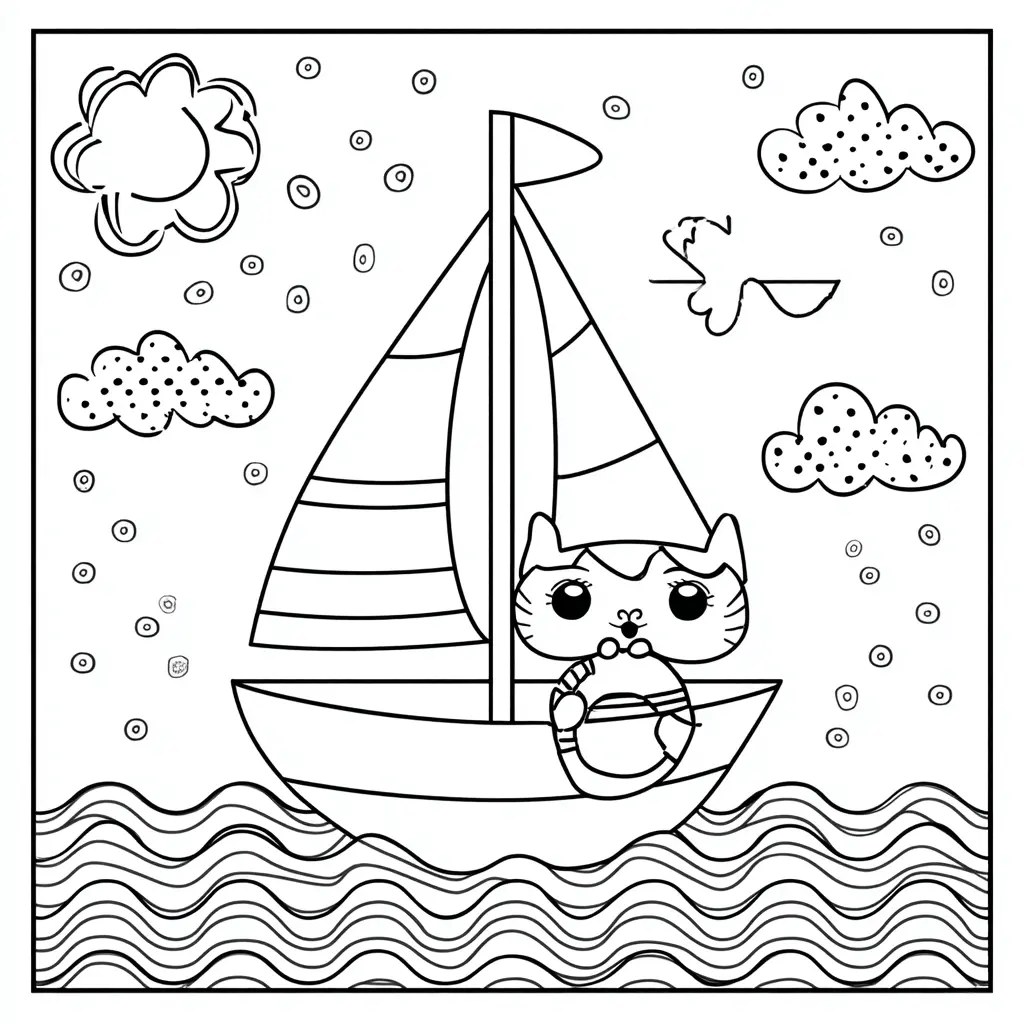 Dibujo de el gatito con nubes y olas de cuento para colorear Dibujo de el gatito con nubes y olas de cuento para colorear