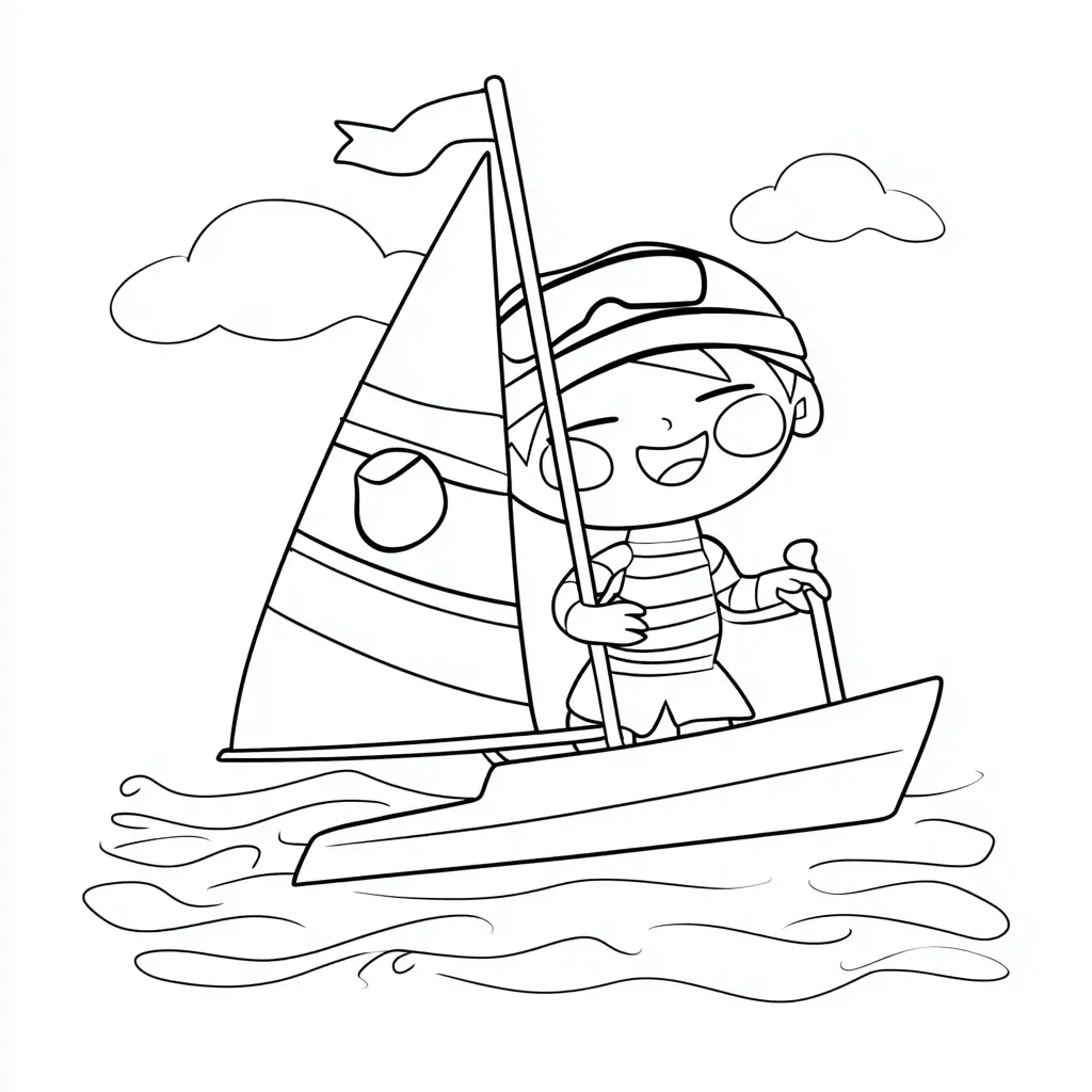 Dibujo de un niño feliz navegando para colorear Dibujo de un niño feliz navegando para colorear