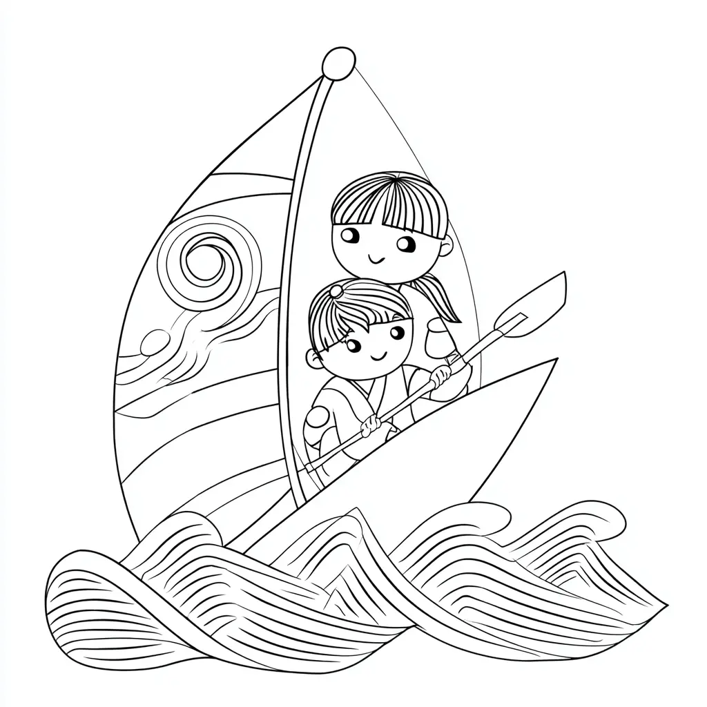 Dibujo de aventura náutica en velero para colorear Dibujo de aventura náutica en velero para colorear