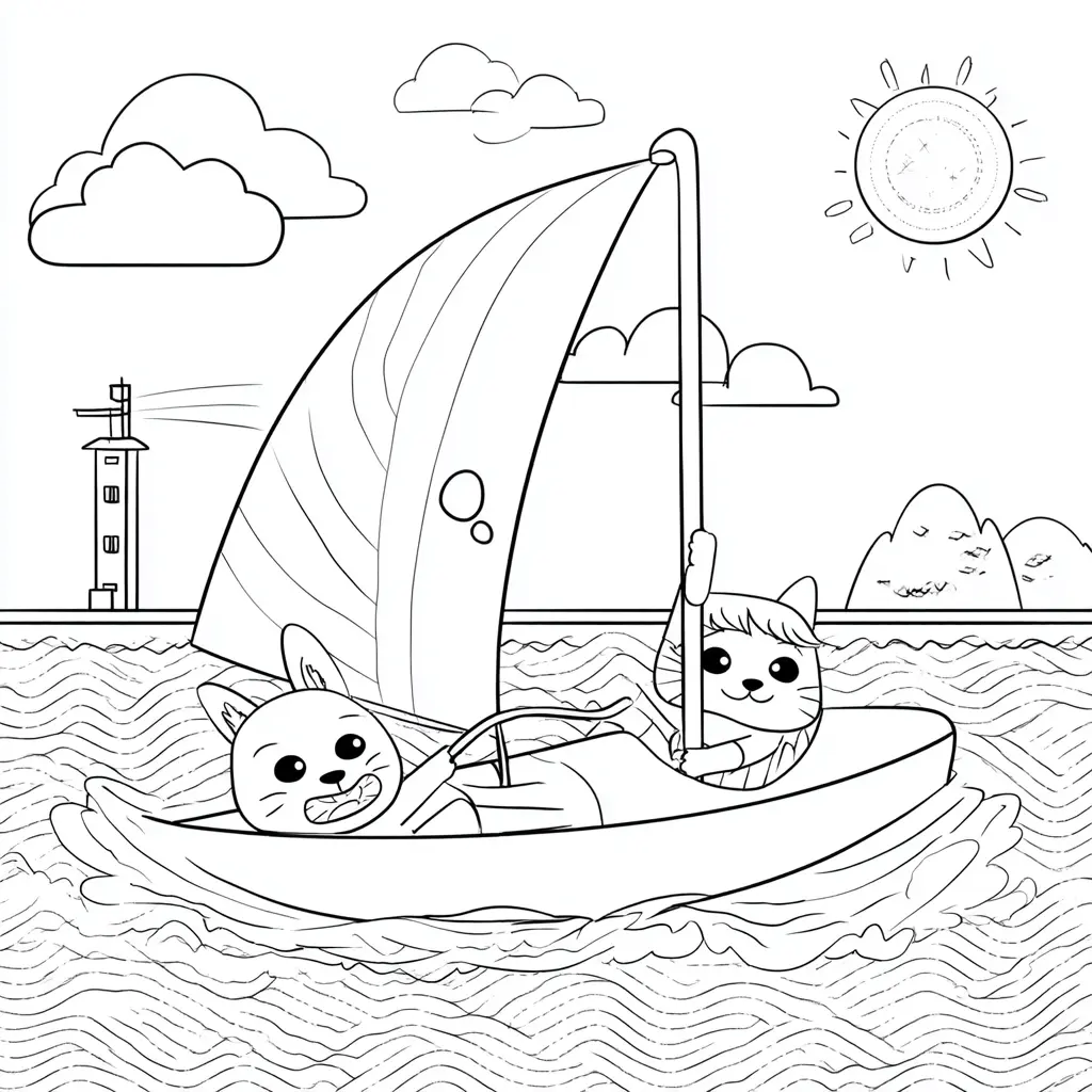 Dibujo de dos amigos kawaii a vela para colorear Dibujo de dos amigos kawaii a vela para colorear