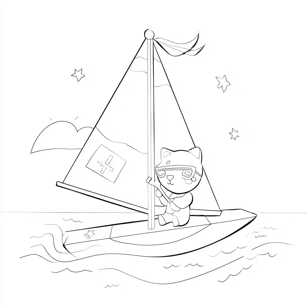 Dibujo de gatito navegando de noche para colorear Dibujo de gatito navegando de noche para colorear