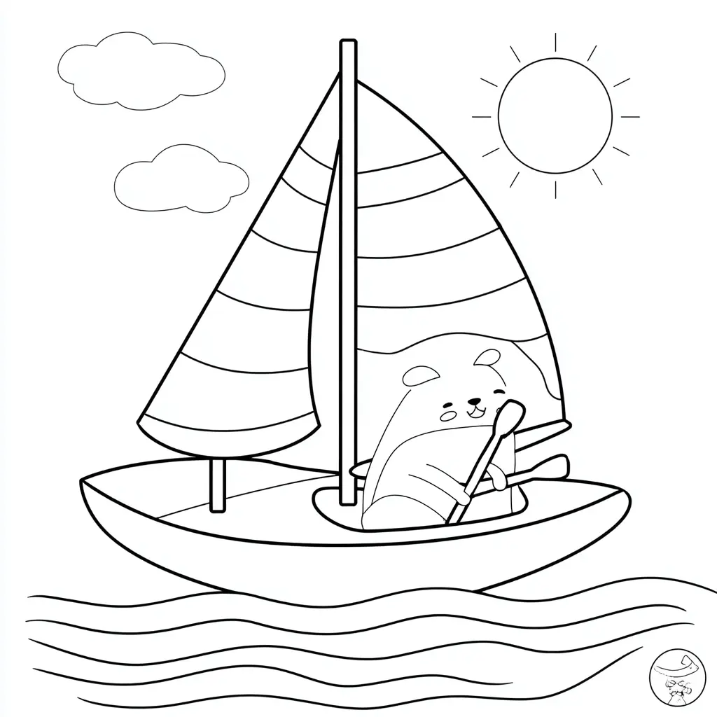 Dibujo de ilustración infantil de navegación a vela para colorear Dibujo de ilustración infantil de navegación a vela para colorear