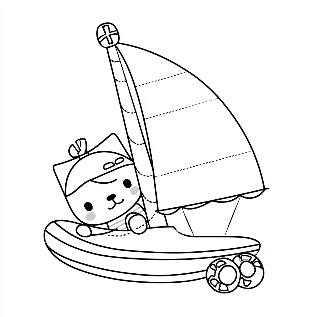 Dibujo de velero y navegante estilo infantil para colorear Dibujo de velero y navegante estilo infantil para colorear