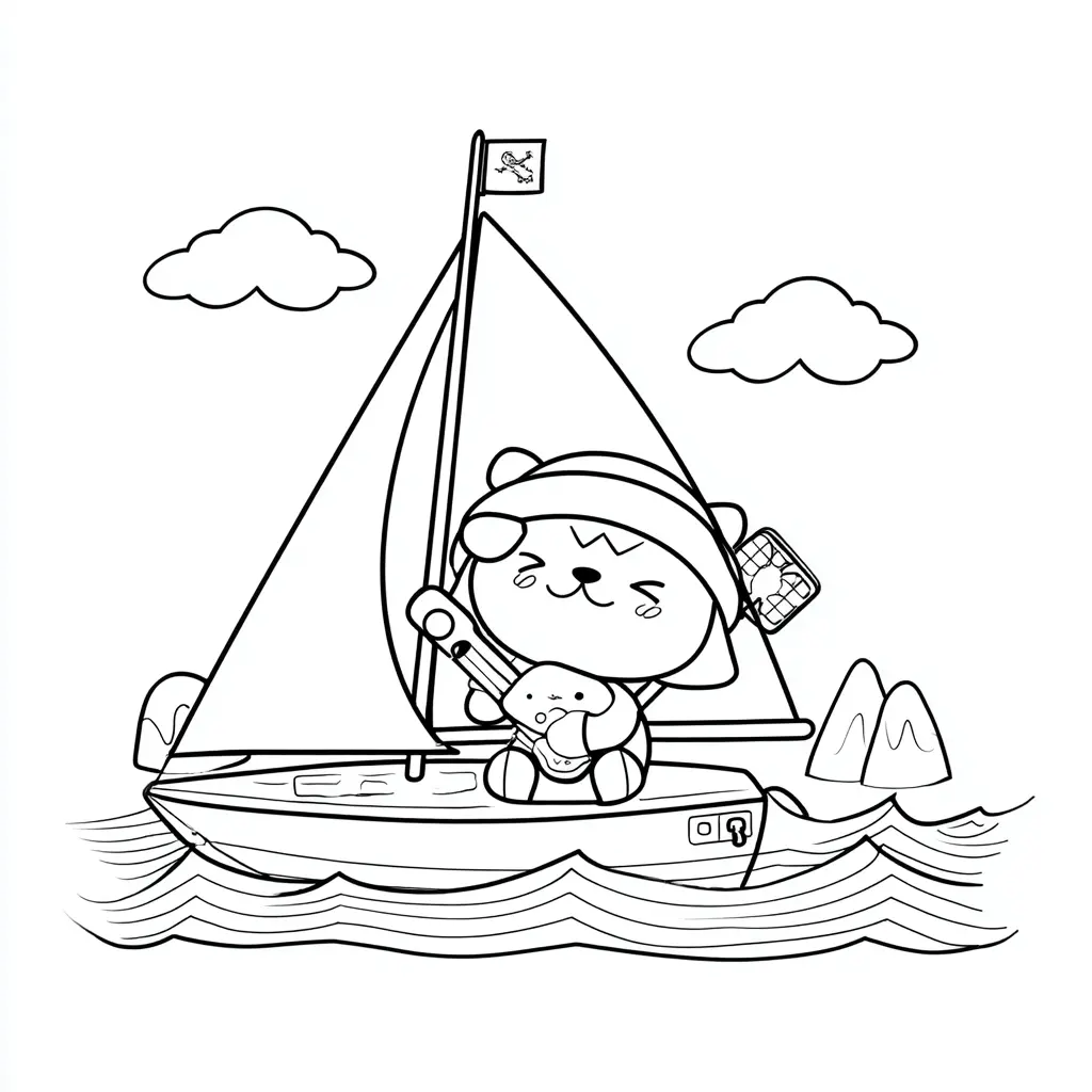 Dibujo de diversión kawaii en el océano para colorear Dibujo de diversión kawaii en el océano para colorear