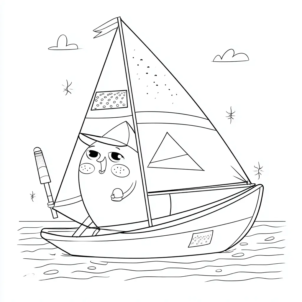 Dibujo de ilustración de velero infantil para colorear Dibujo de ilustración de velero infantil para colorear
