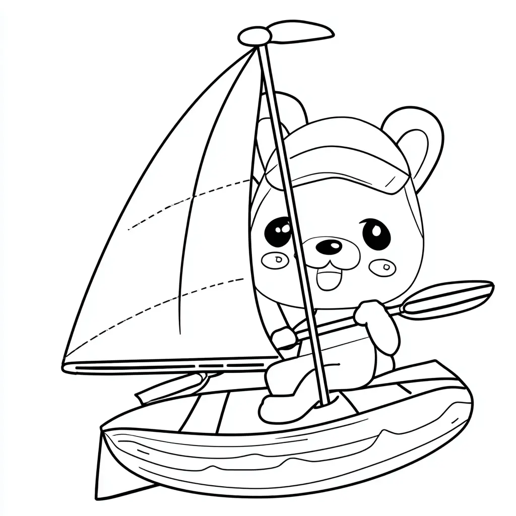 Dibujo de un osito kawaii en velero para colorear Dibujo de un osito kawaii en velero para colorear