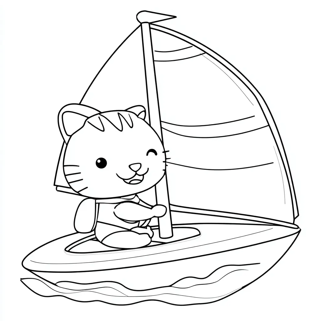 Dibujo de un gatito kawaii en velero para colorear Dibujo de un gatito kawaii en velero para colorear
