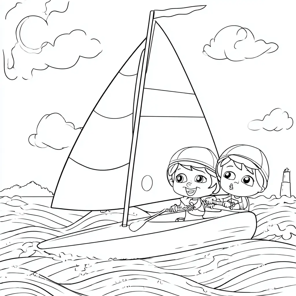 Dibujo de olas y sonrisas en velero para colorear Dibujo de olas y sonrisas en velero para colorear