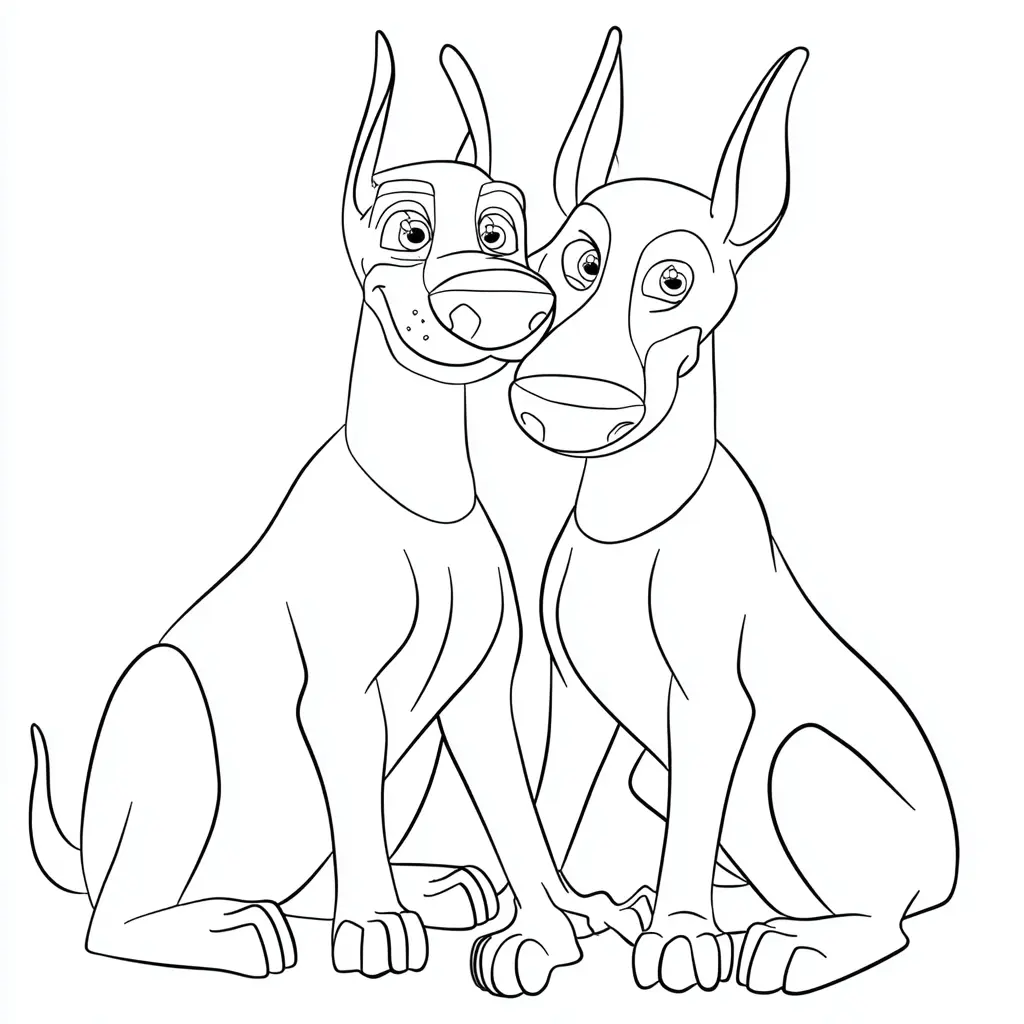 Dibujo de pareja de dóberman cartoon para colorear Dibujo de pareja de dóberman cartoon para colorear