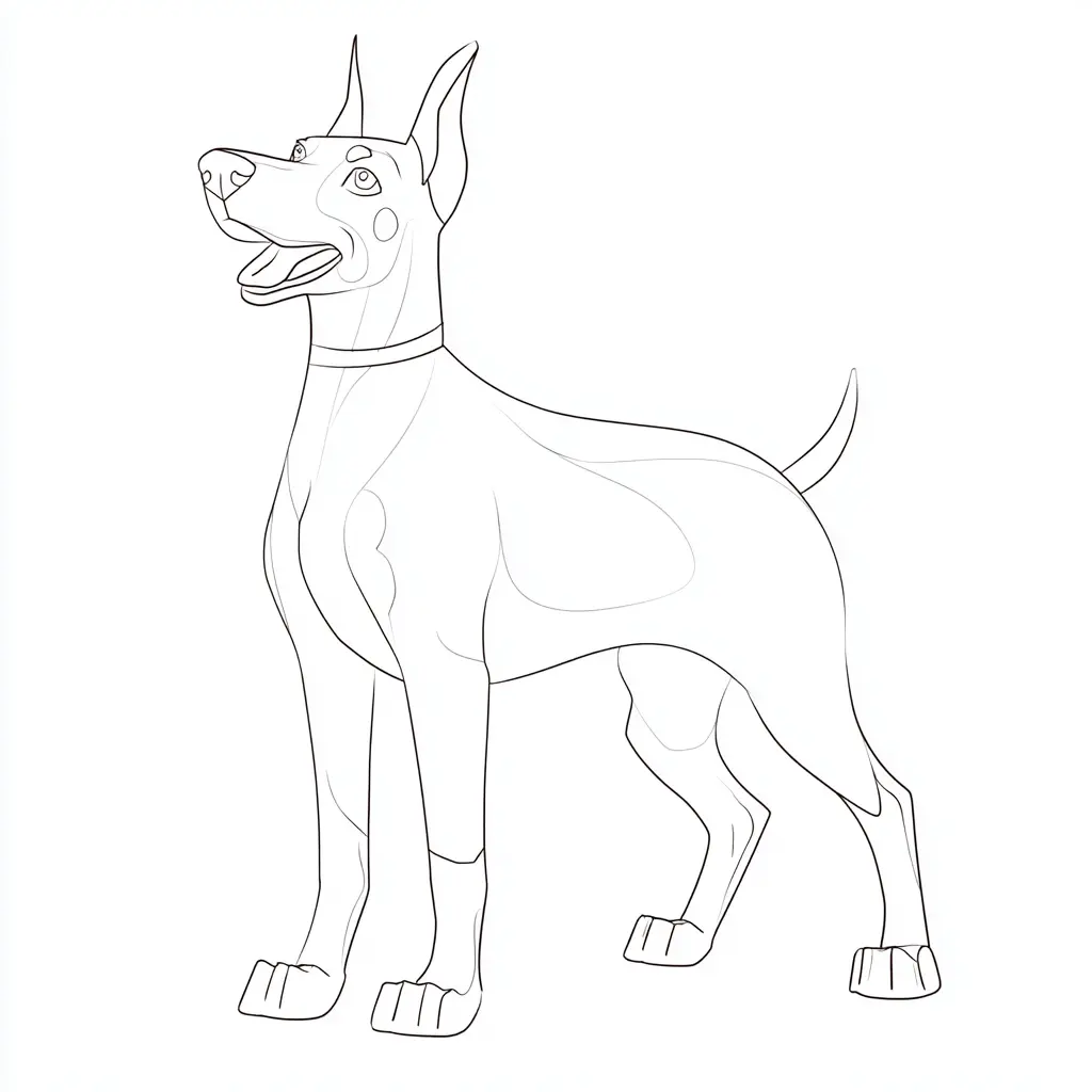 Dibujo de un dóberman semi-realista para colorear Dibujo de un dóberman semi-realista para colorear