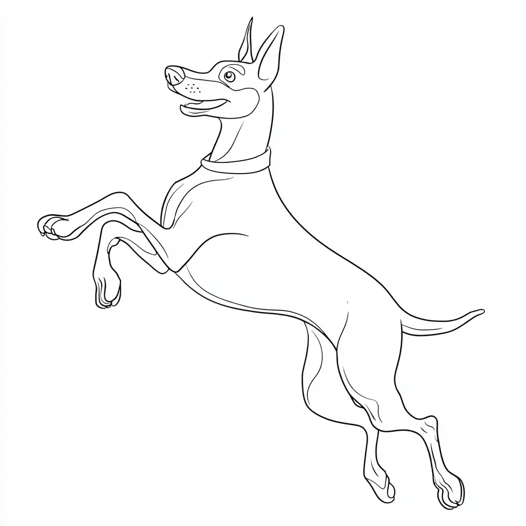 Dibujo de dóberman en pose dinámica para colorear Dibujo de dóberman en pose dinámica para colorear
