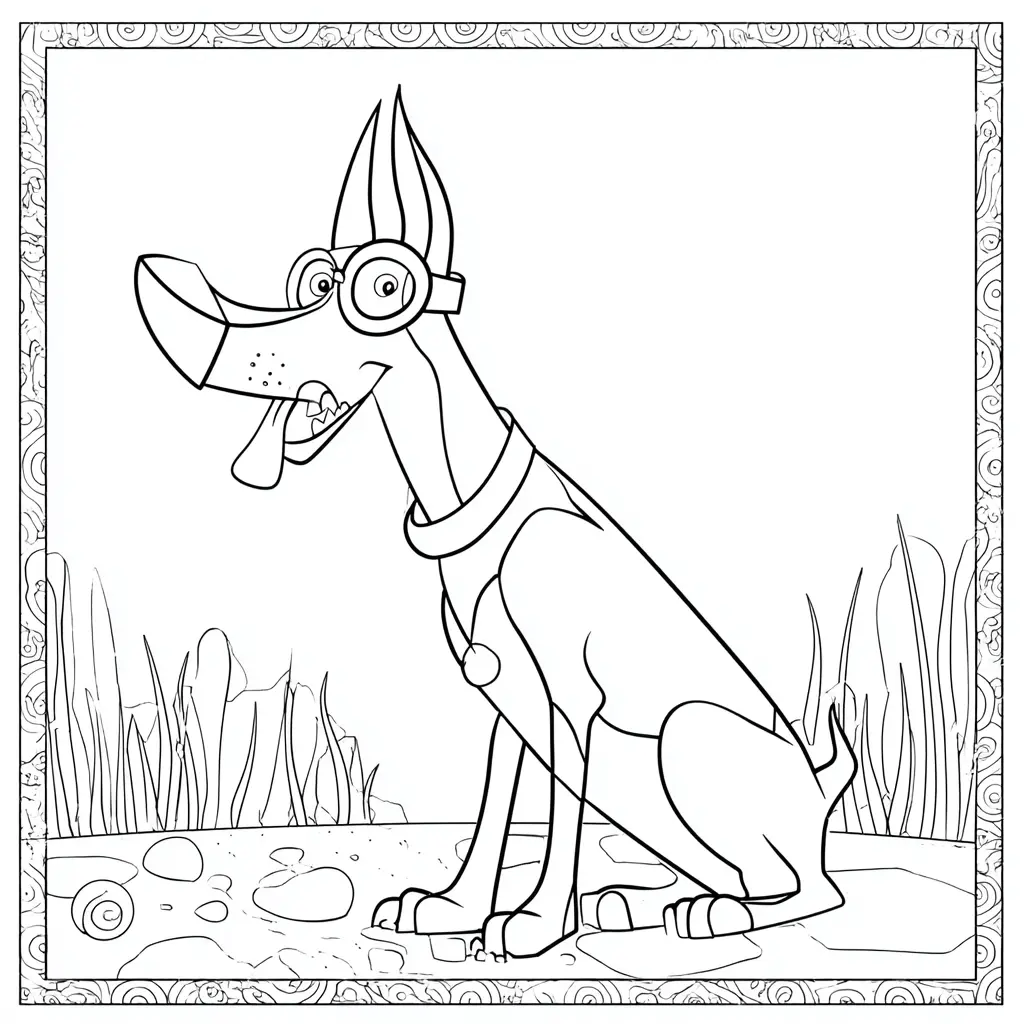 Dibujo de personaje cómico de dóberman enmarcado para colorear Dibujo de personaje cómico de dóberman enmarcado para colorear