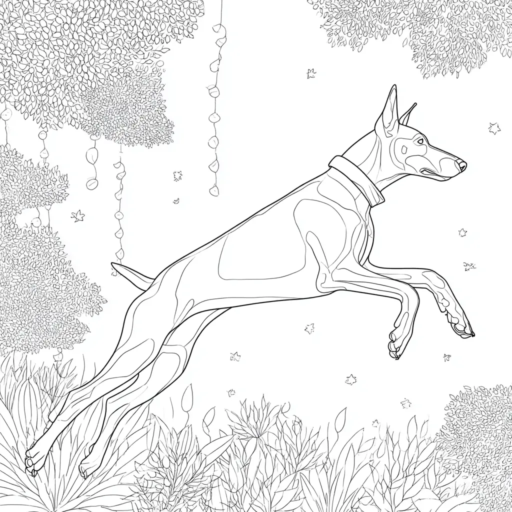 Dibujo de escena artística de dóberman para colorear Dibujo de escena artística de dóberman para colorear