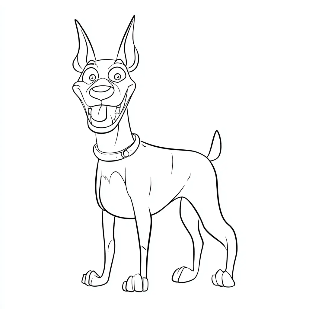 Dibujo de un dóberman caricaturesco para colorear Dibujo de un dóberman caricaturesco para colorear