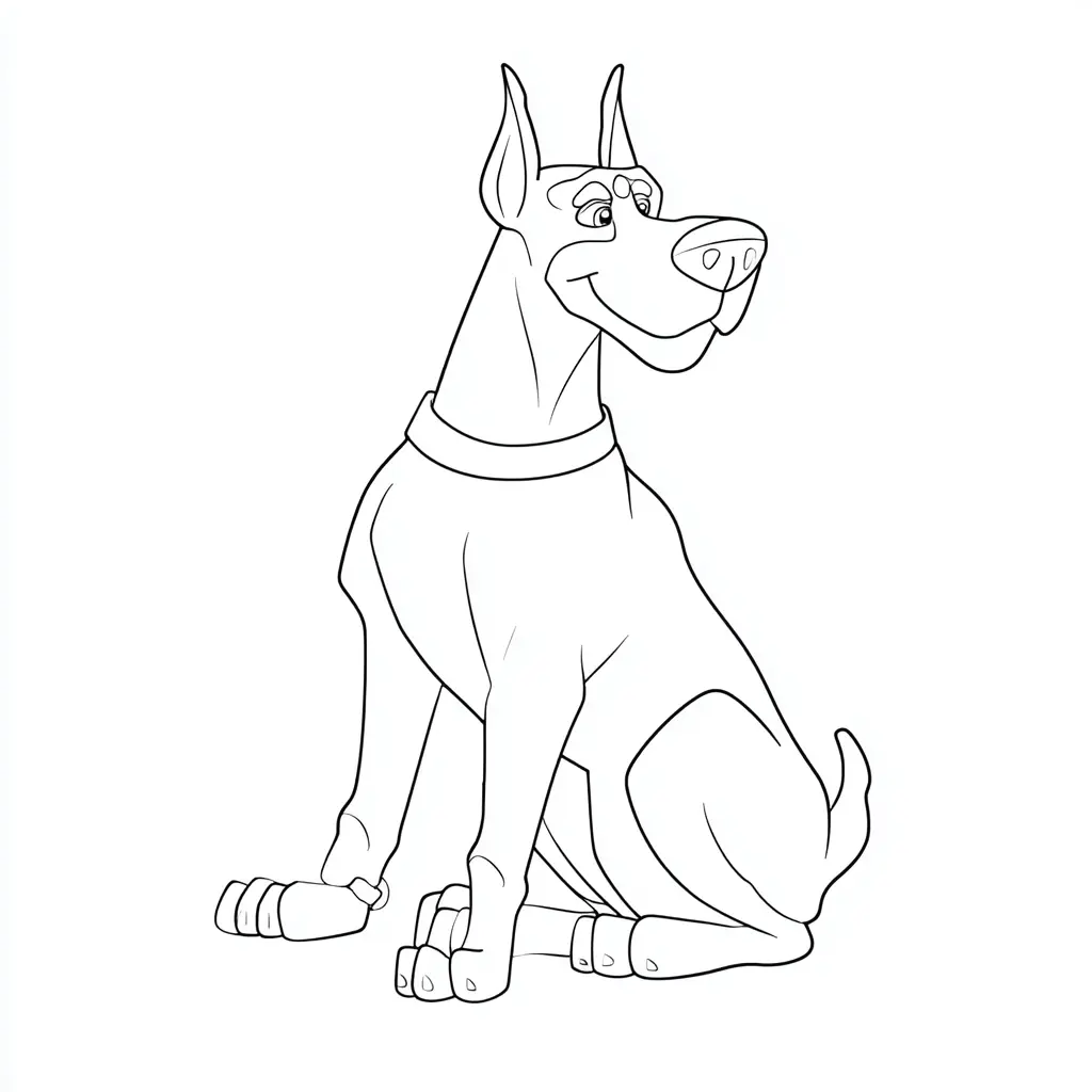 Dibujo de dóberman sonriente lineal para colorear Dibujo de dóberman sonriente lineal para colorear