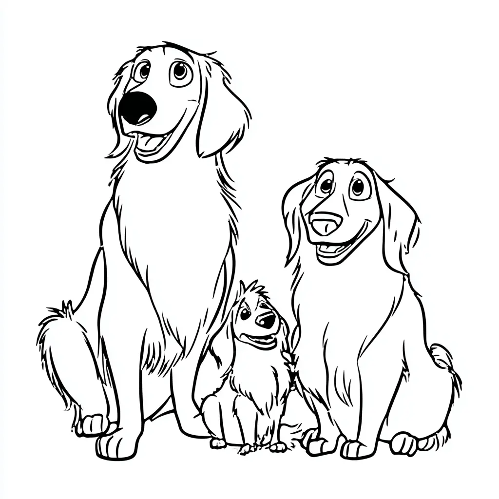 Dibujo de familia animada de golden retriever para colorear Dibujo de familia animada de golden retriever para colorear