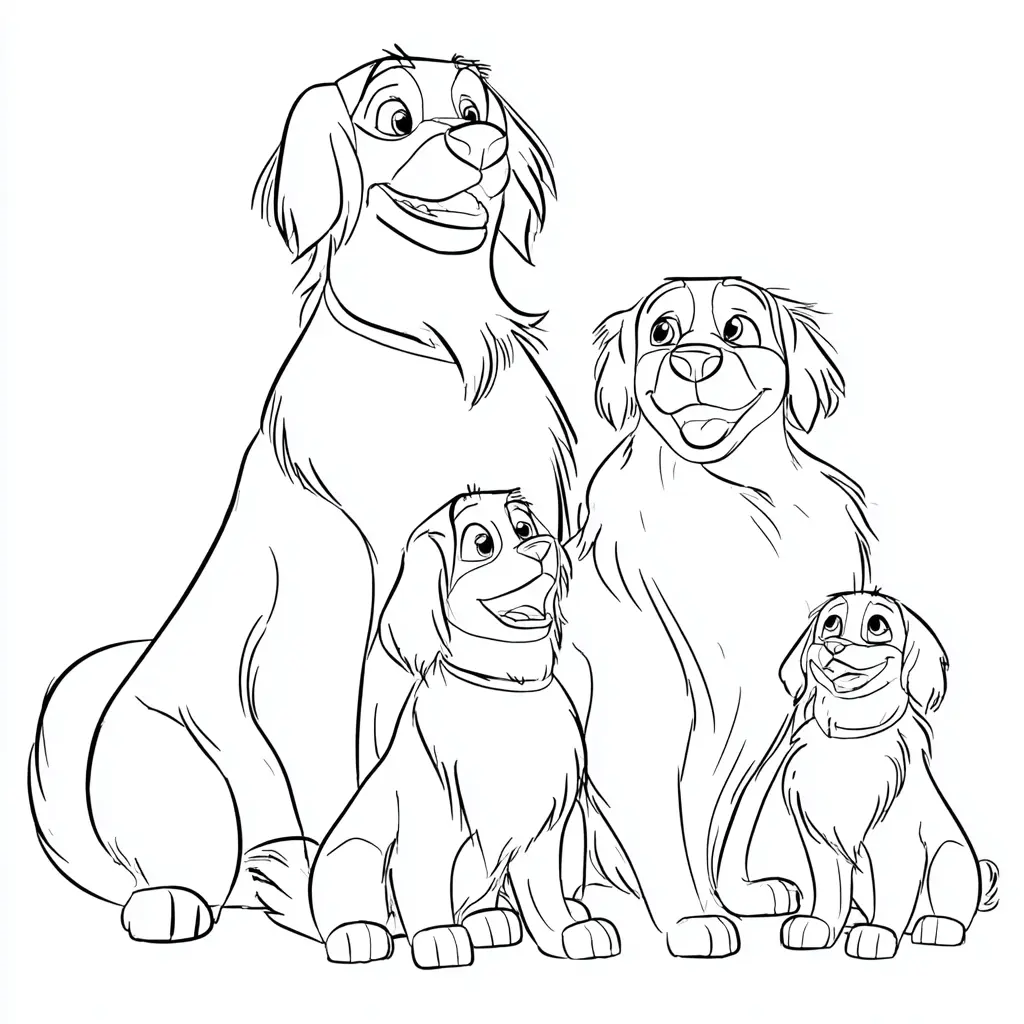 Dibujo de familia cartoon de golden retriever para colorear Dibujo de familia cartoon de golden retriever para colorear
