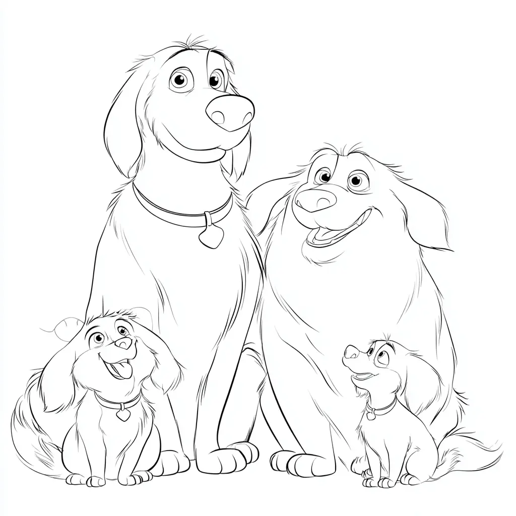 Dibujo de familia cómica de golden retriever para colorear Dibujo de familia cómica de golden retriever para colorear