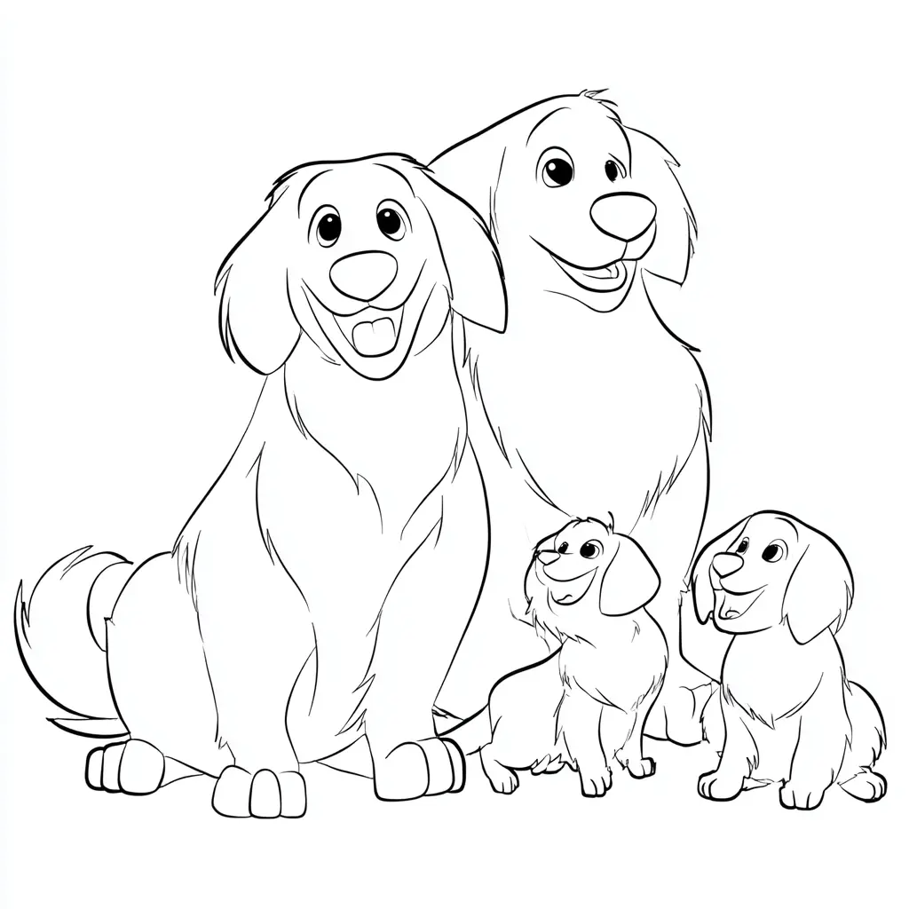 Dibujo de familia golden retriever infantil para colorear Dibujo de familia golden retriever infantil para colorear