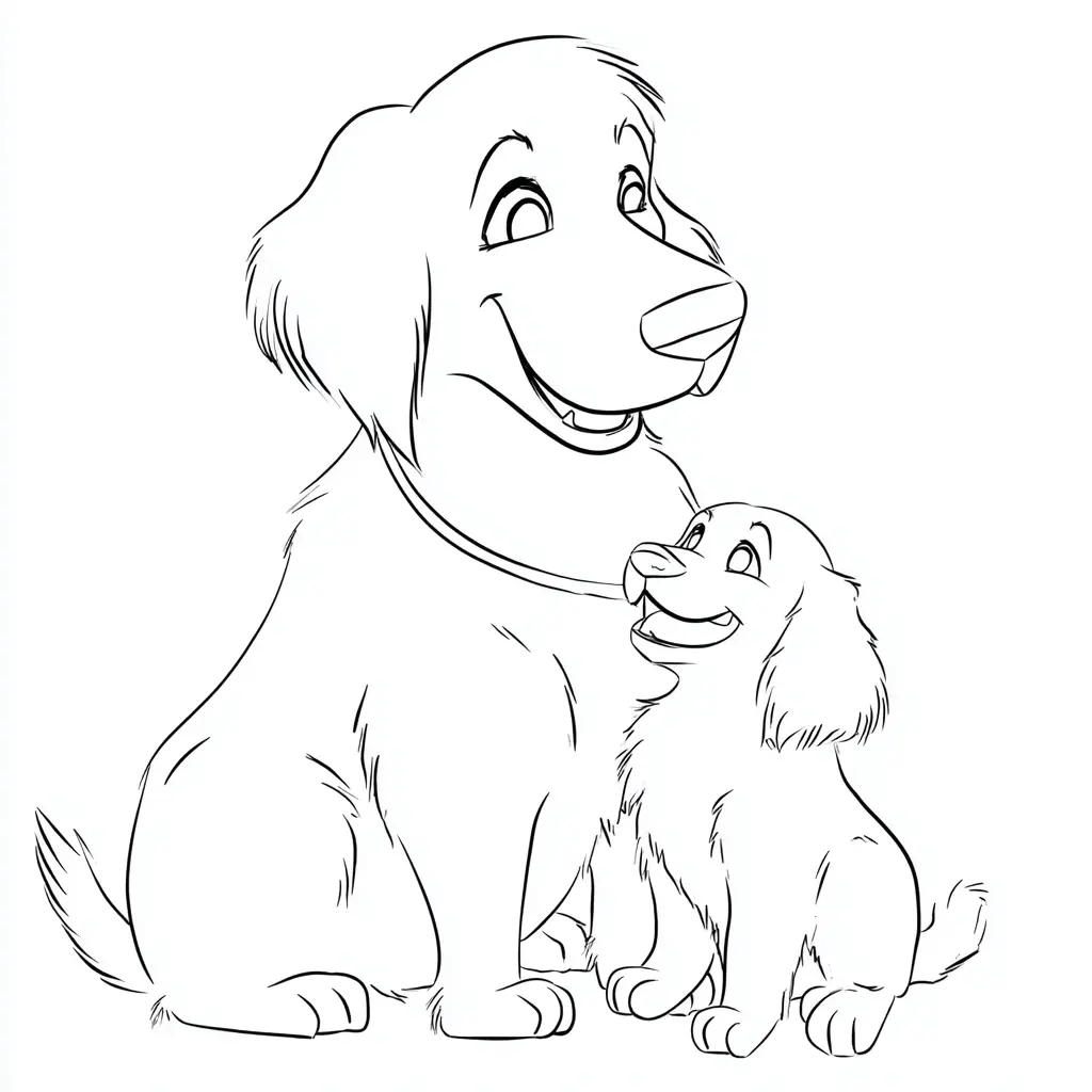 Dibujo de mamá y cachorro golden retriever para colorear Dibujo de mamá y cachorro golden retriever para colorear