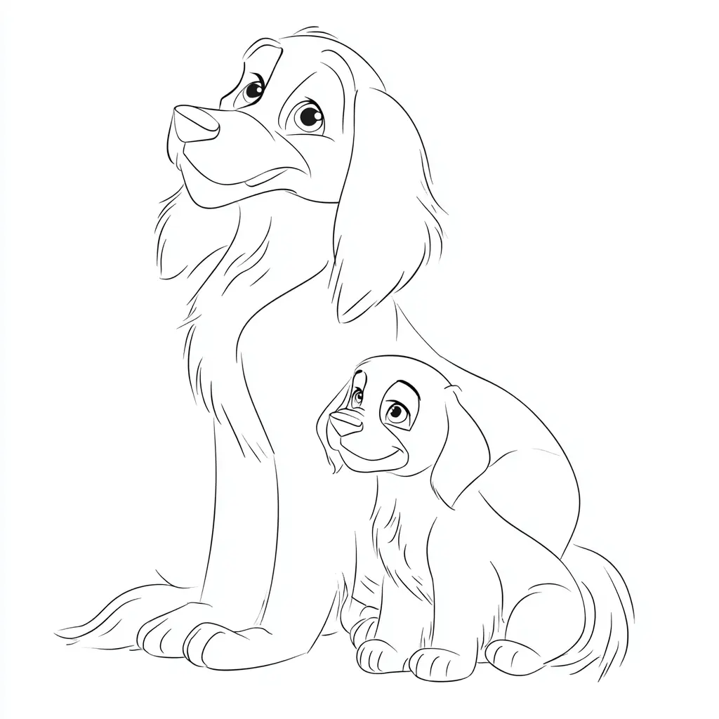 Dibujo de mamá golden retriever con cachorro para colorear Dibujo de mamá golden retriever con cachorro para colorear