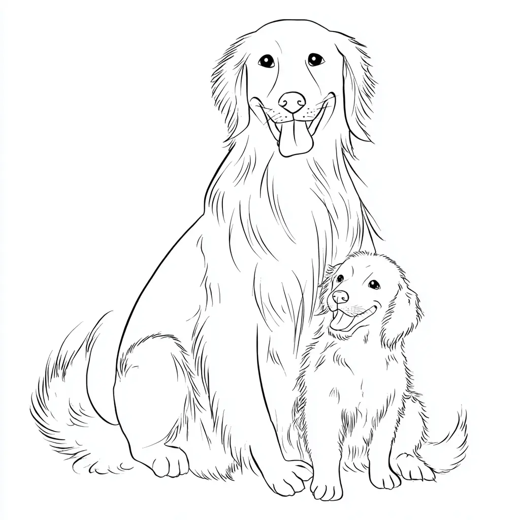 Dibujo de golden retriever con cachorro para colorear Dibujo de golden retriever con cachorro para colorear