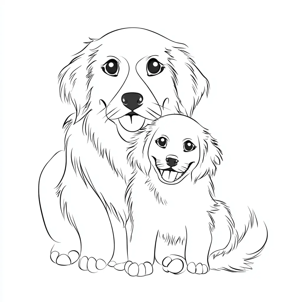 Dibujo de retrato de dos lindos golden retriever para colorear Dibujo de retrato de dos lindos golden retriever para colorear