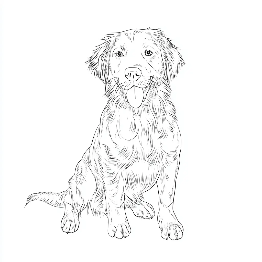 Dibujo de golden retriever estilo realista para colorear Dibujo de golden retriever estilo realista para colorear