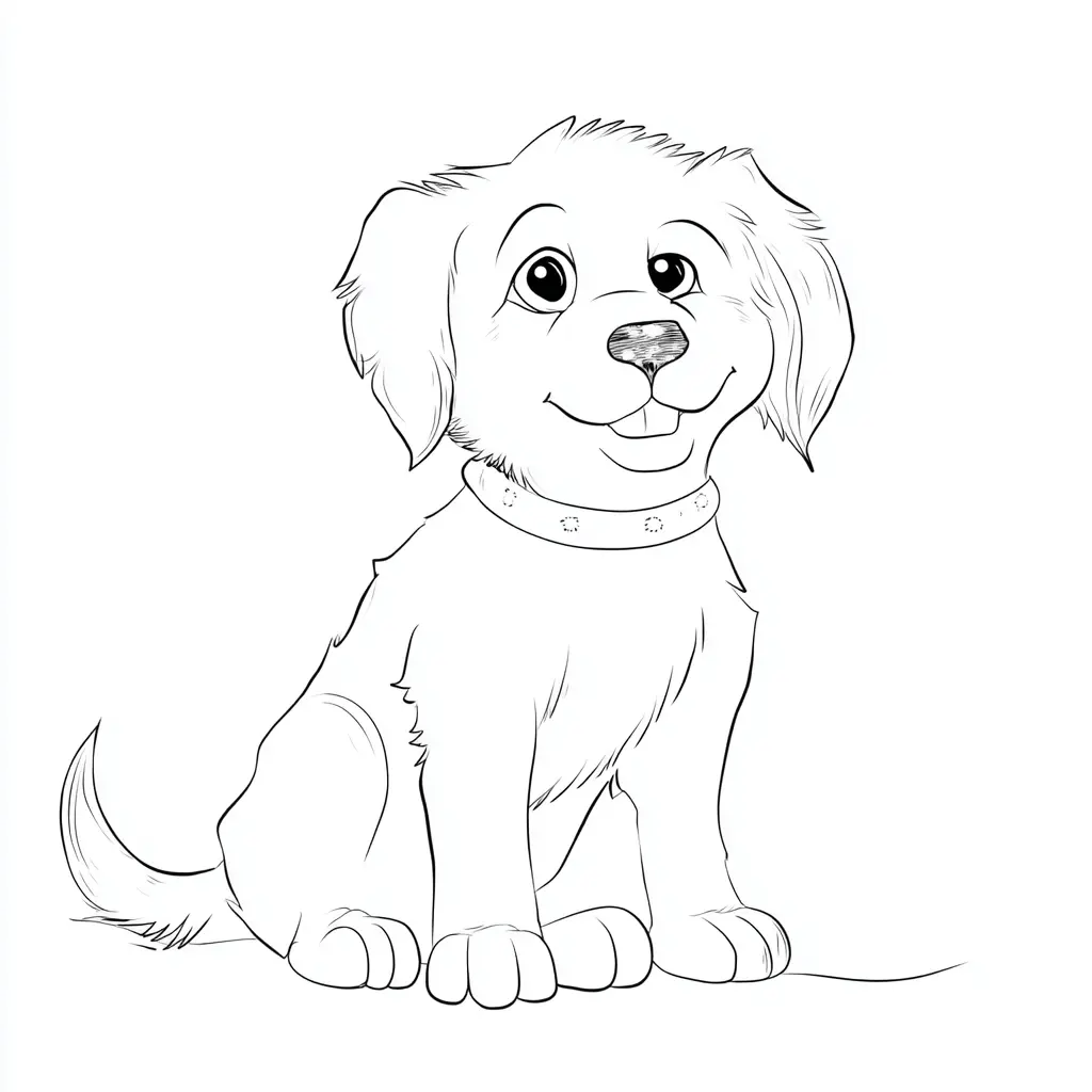Dibujo de golden retriever chibi con collar para colorear Dibujo de golden retriever chibi con collar para colorear