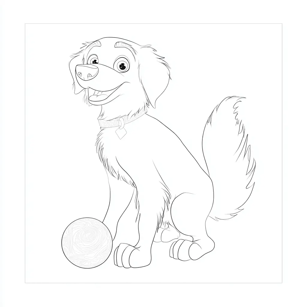 Dibujo de caricatura de golden retriever con pelota para colorear Dibujo de caricatura de golden retriever con pelota para colorear